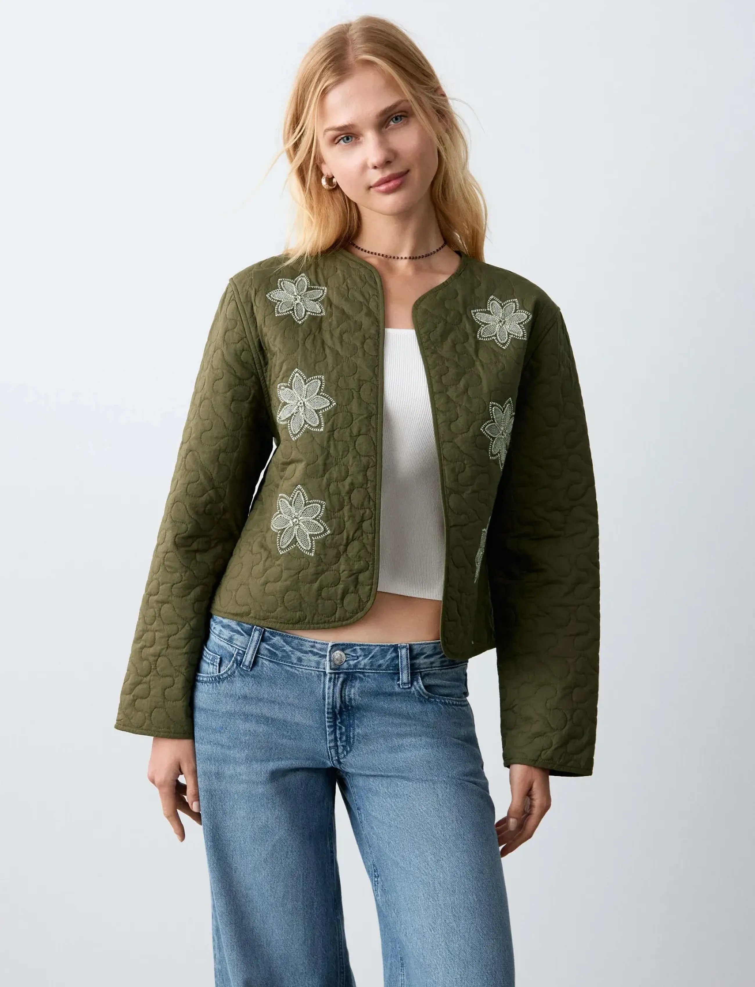 Mango Embroidered Quilted Jacket, M, Jackets & Coats, Khakigrün - Jackets, Kinder