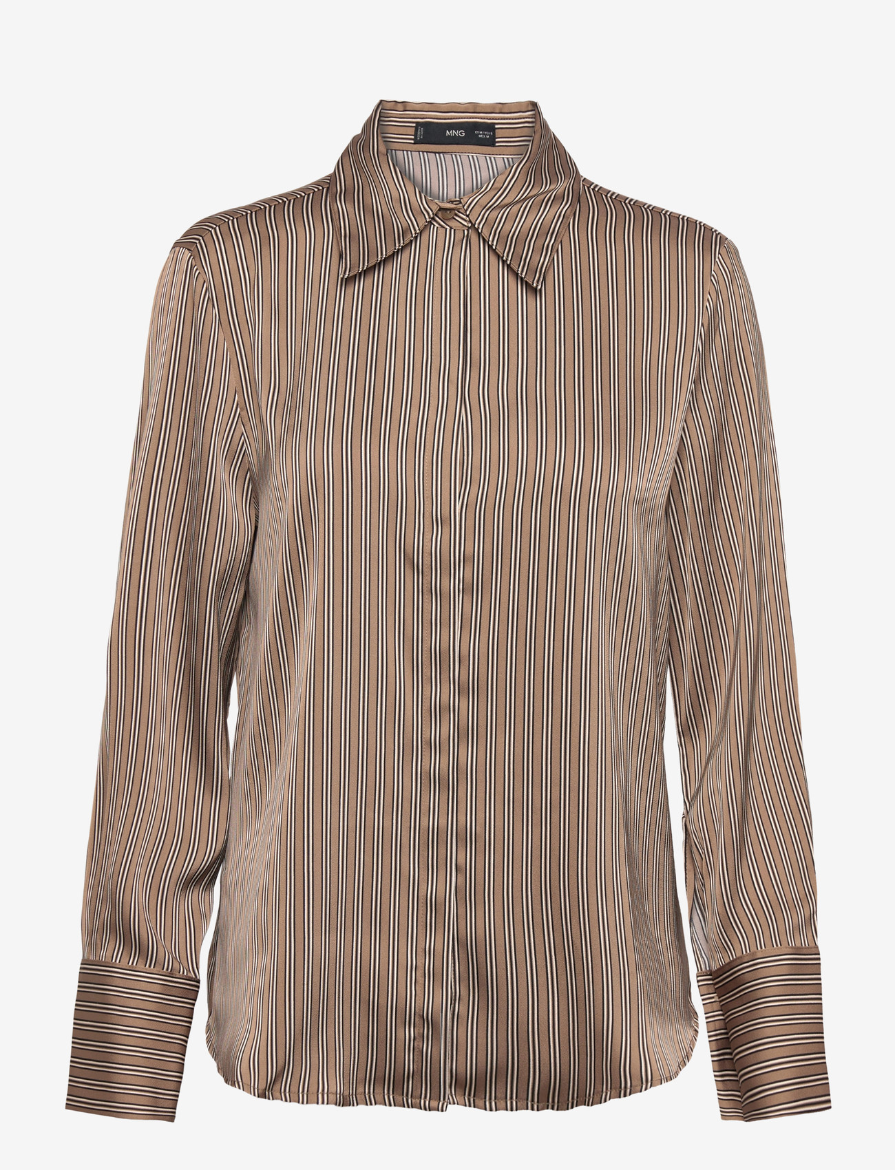 Mango - Satin striped shirt - langærmede skjorter - medium brown - 1