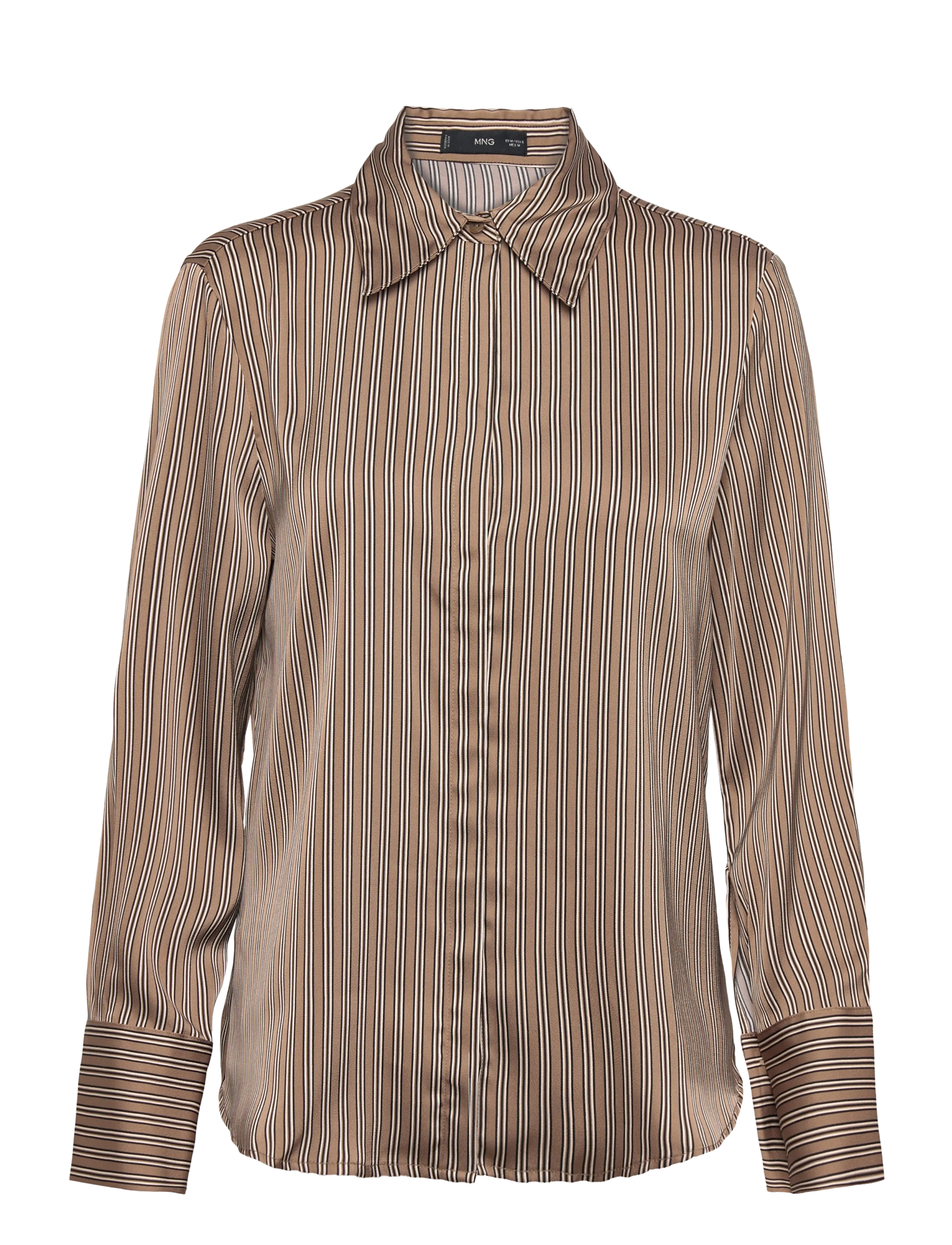 Mango Satin striped shirt - Transitional Layering - MEDIUM BROWN / brown