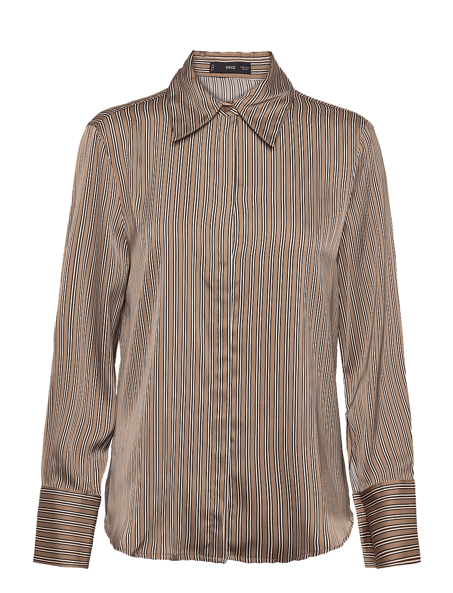 Mango - Satin striped shirt - pitkähihaiset kauluspaidat - medium brown - 1