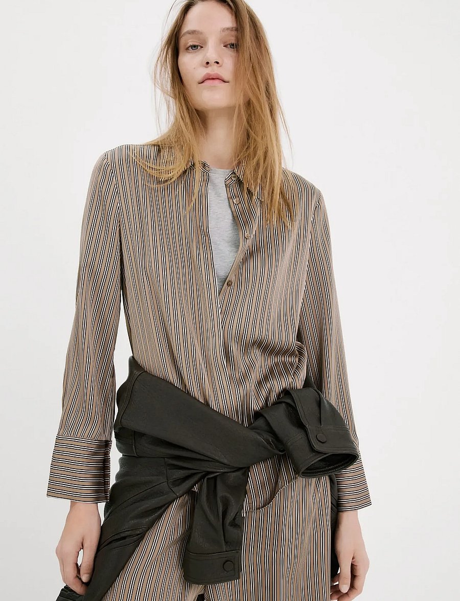 Mango - Satin striped shirt - pitkähihaiset kauluspaidat - medium brown - 0