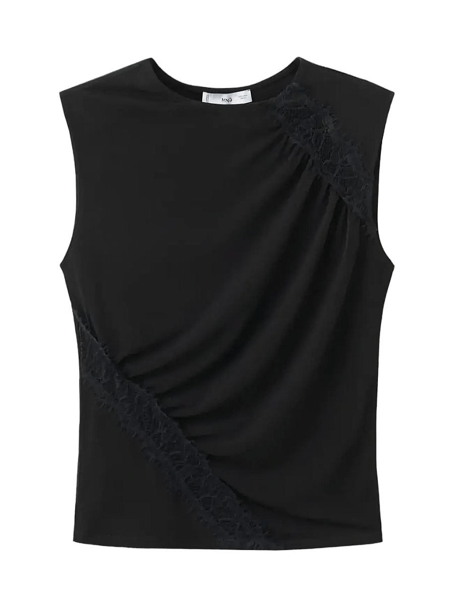 Mango - Ruched fitted top - linnen - black - 1
