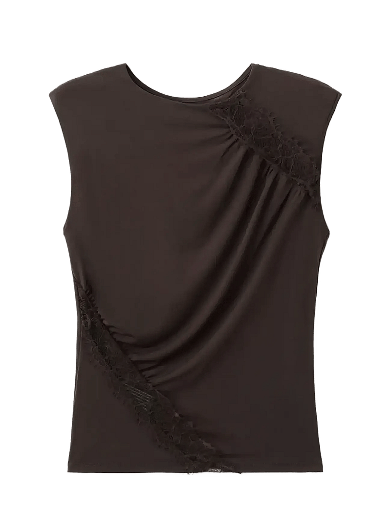 Mango - Ruched fitted top - tanktops - brown - 1