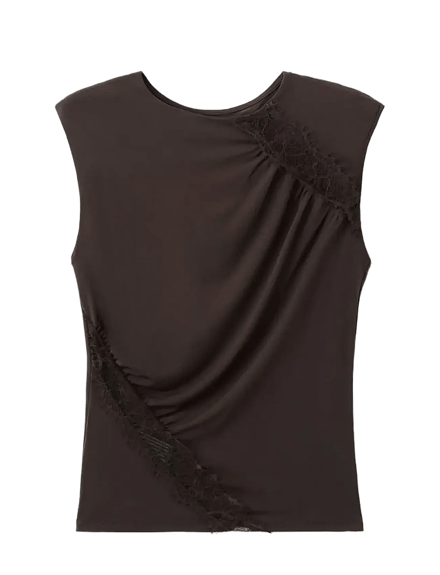 Mango - Ruched fitted top - linnen - brown - 1