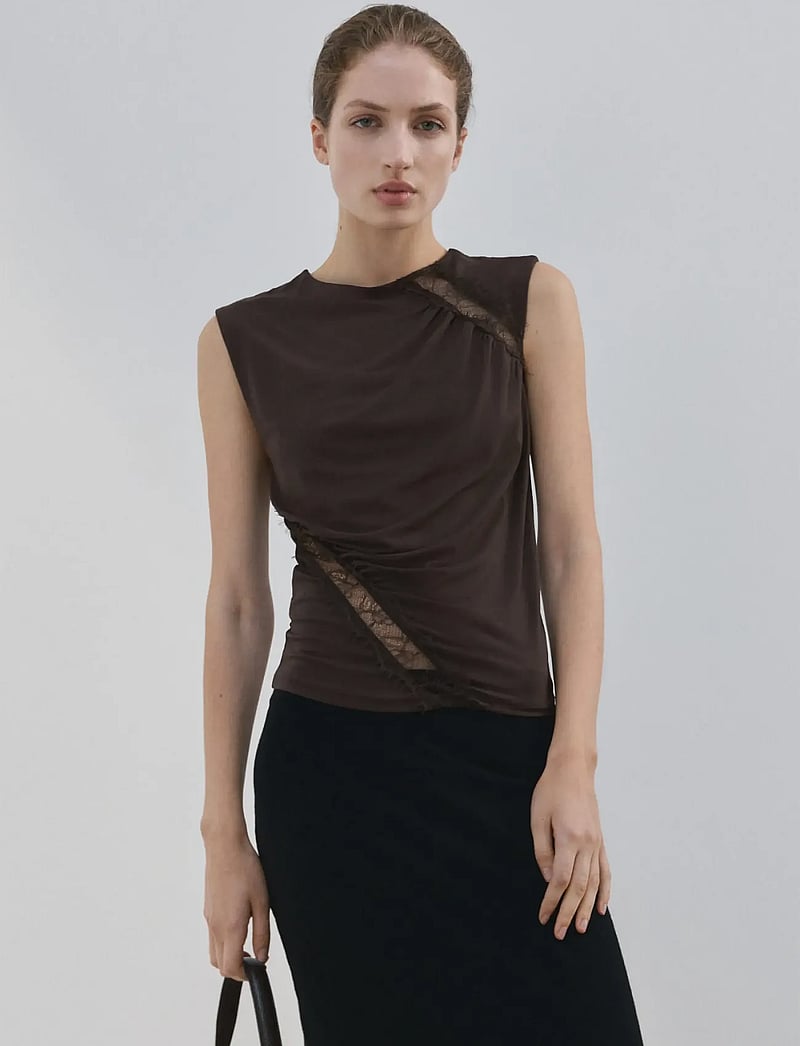 Mango - Ruched fitted top - tanktops - brown - 0
