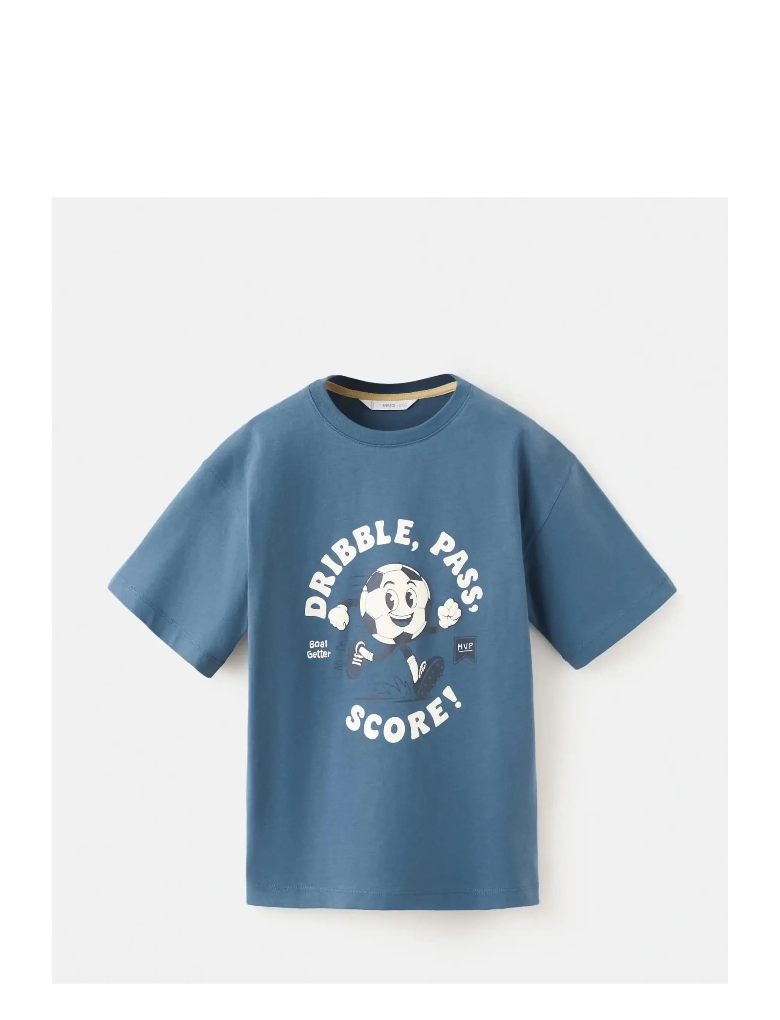 Mango Printed cotton-blend t-shirt - Kläder - MEDIUM BLUE / white