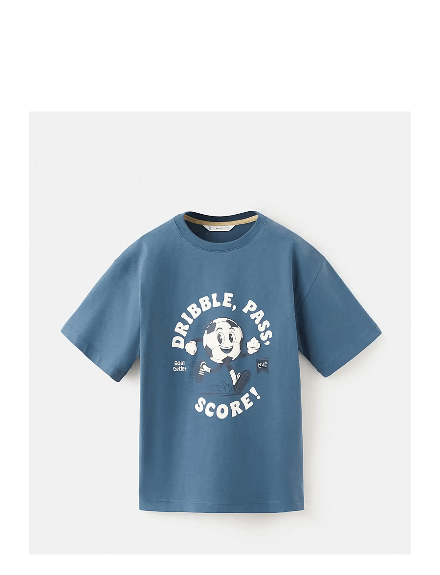 Mango - Printed cotton-blend t-shirt - kortærmede t-shirts - medium blue - 1