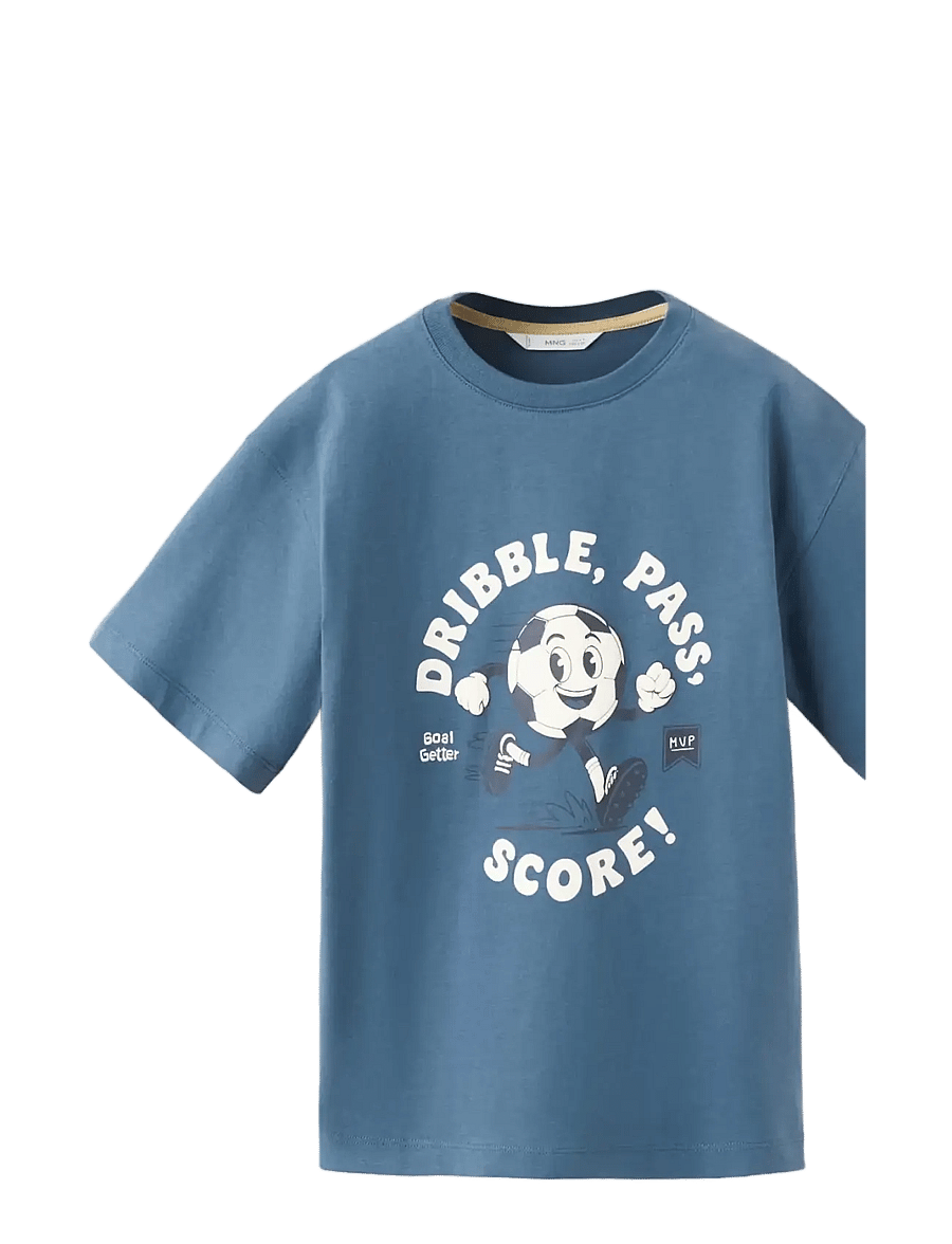 Mango - Printed cotton-blend t-shirt - kortärmade t-shirts - medium blue - 1