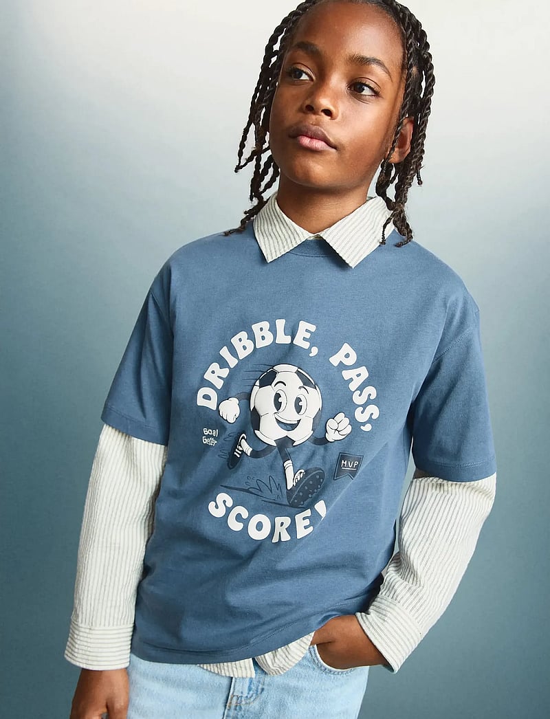 Mango - Printed cotton-blend t-shirt - sportoberteile - medium blue - 0