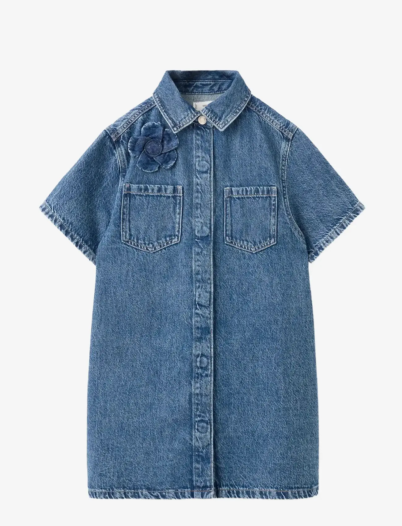 Mango - Denim dress with flower detail - kortærmede hverdagskjoler - open blue - 0