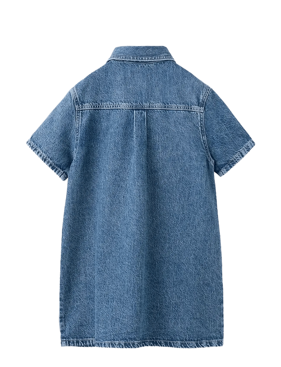 Mango - Denim dress with flower detail - kortärmade vardagsklänningar - open blue - 1