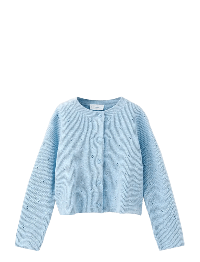 Mango - Openwork detail knit cardigan - koftor - lt-pastel blue - 0