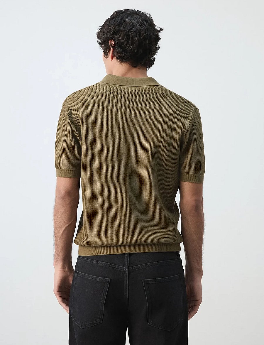 Mango - 100% cotton knitted polo structure - stickade pikéer - beige - khaki - 2