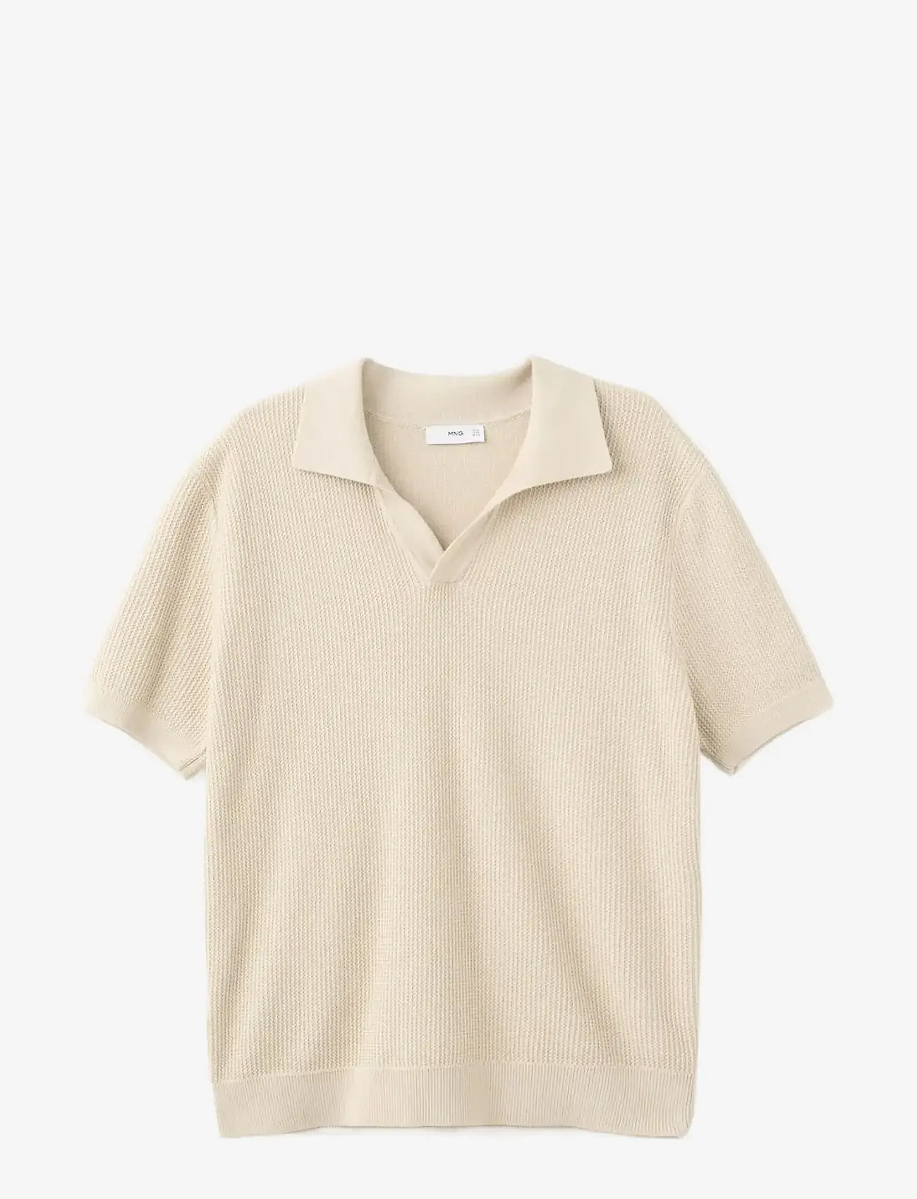Mango - 100% cotton knitted polo structure - herren - lt pastel brown - 1