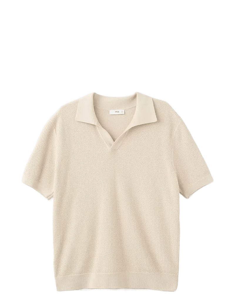 Mango - 100% cotton knitted polo structure - polostrik - lt pastel brown - 1