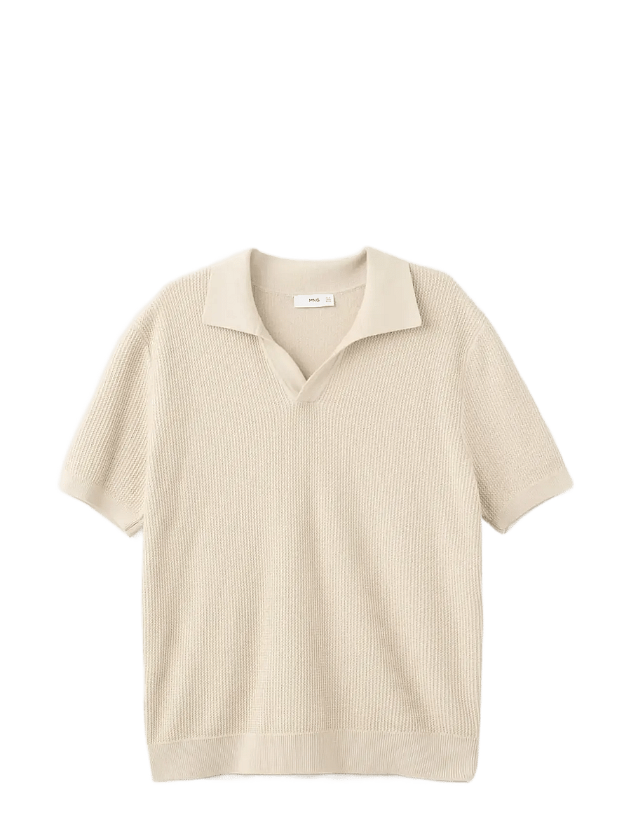 Mango - 100% cotton knitted polo structure - stickade pikéer - lt pastel brown - 1