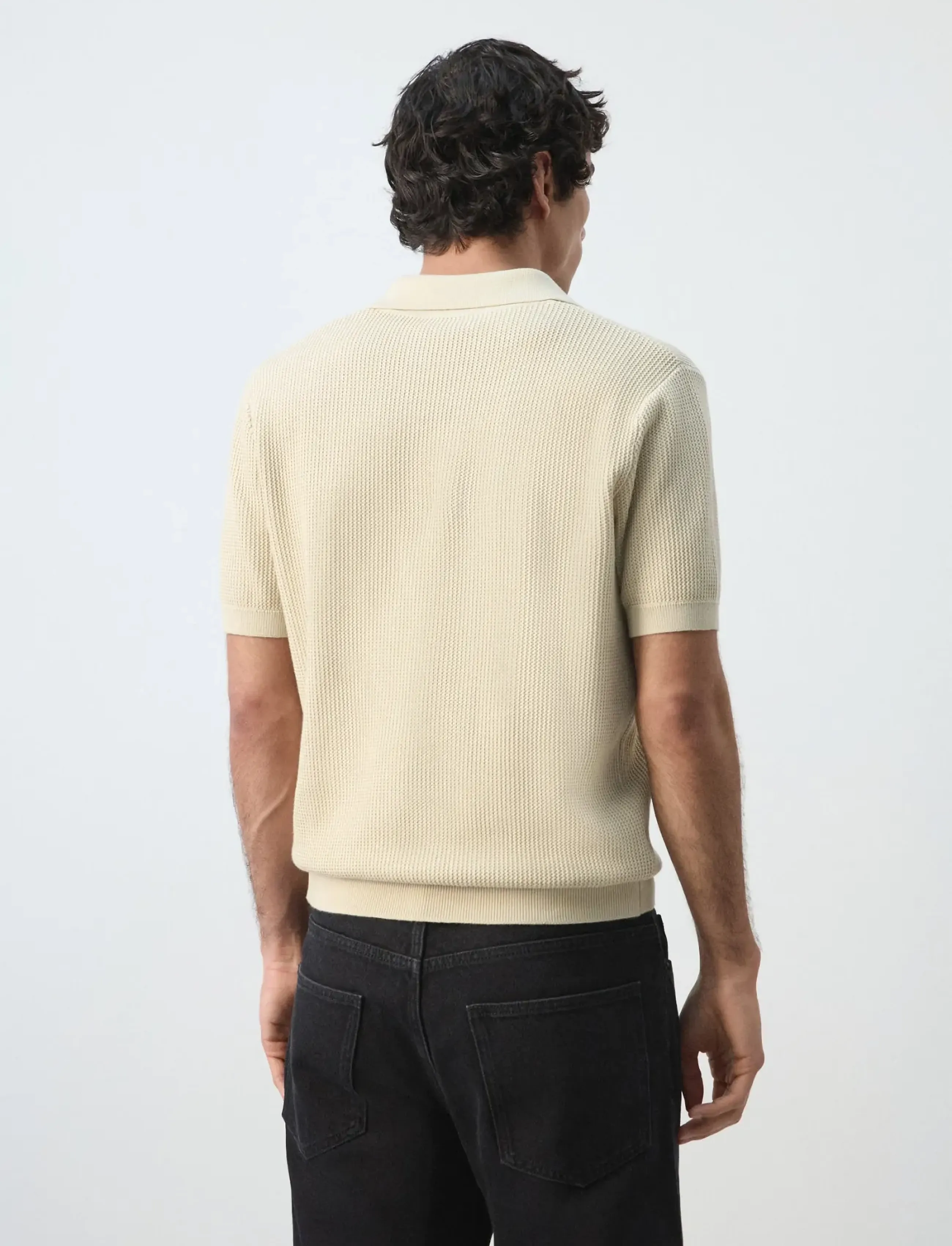 Mango - 100% cotton knitted polo structure - men - lt pastel brown - 2