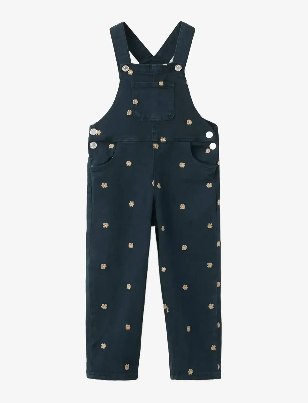 Mango - Long embroidered floral dungarees - overalls - navy - 1