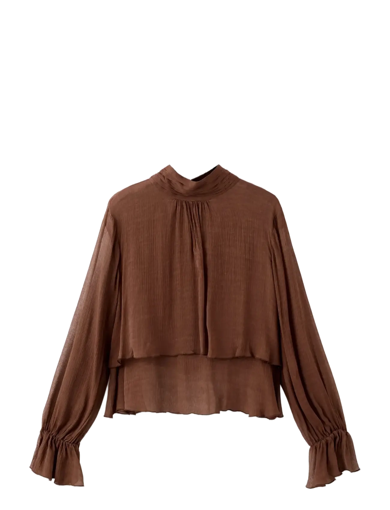 MANGO High-Neck Frilled Bluse Braun - M - Damen