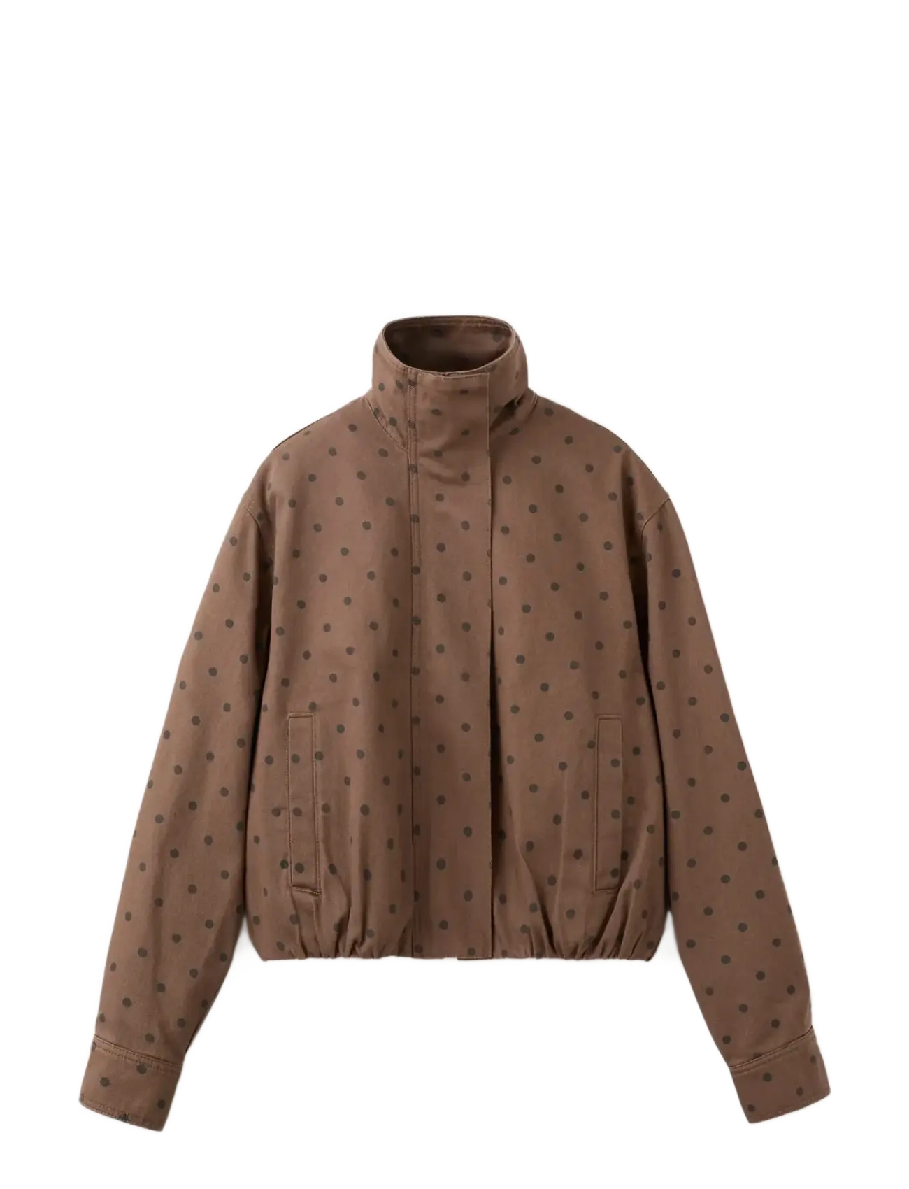 Denim bomber jacket with polka dots