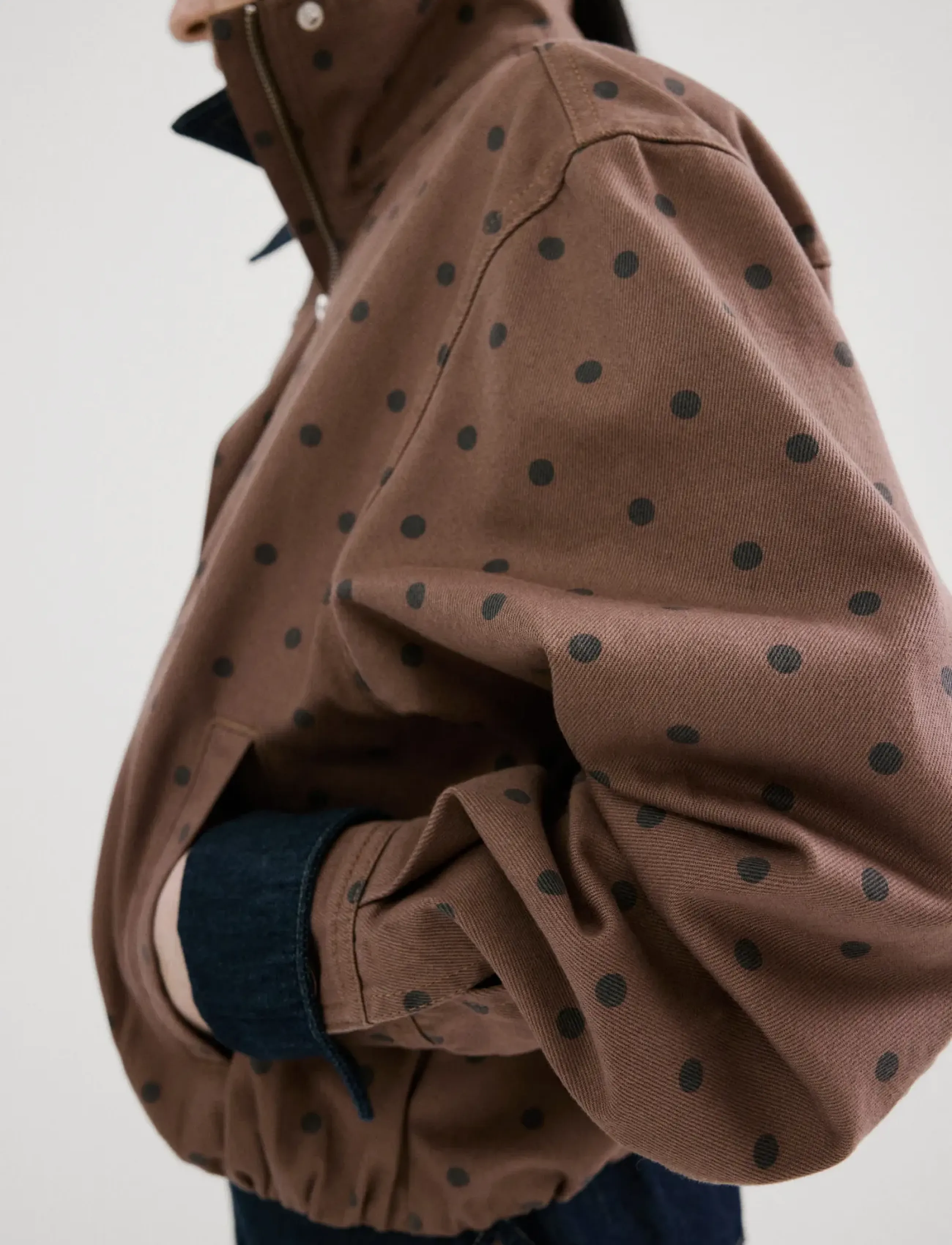Mango Denim bomber jacket with polka dots - Tøj - DARK BROWN / brown