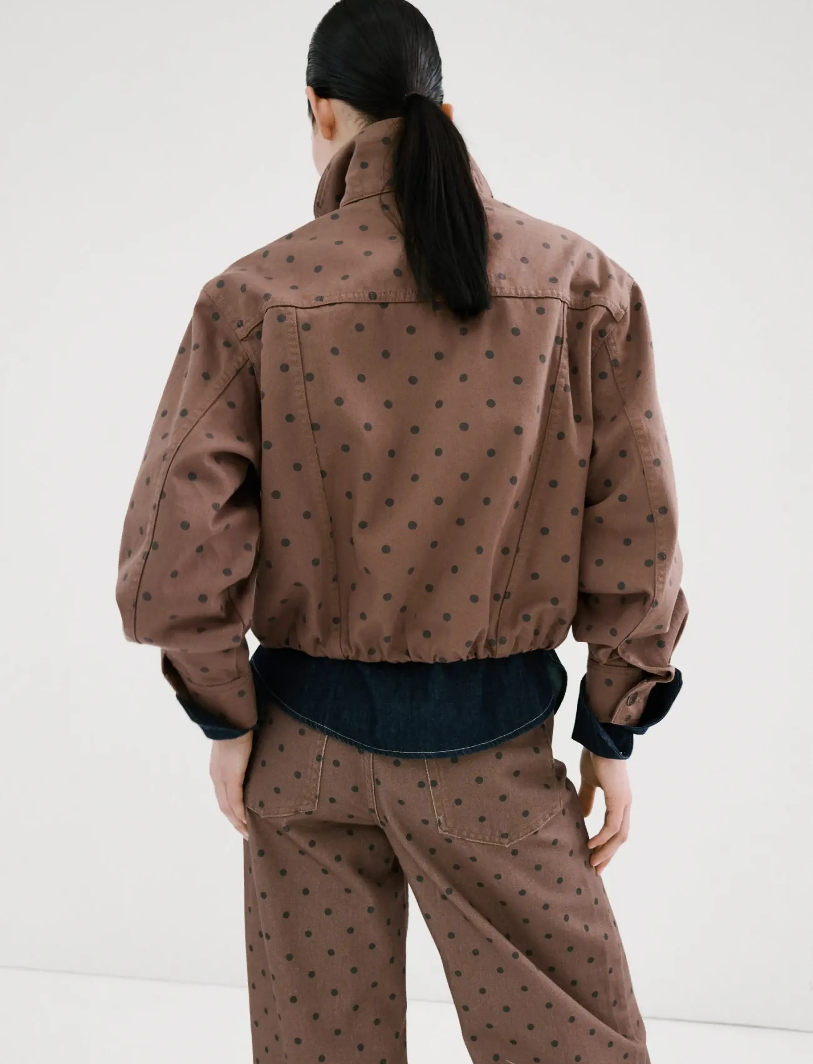 Mango - Denim bomber jacket with polka dots - vårjackor - dark brown - 2