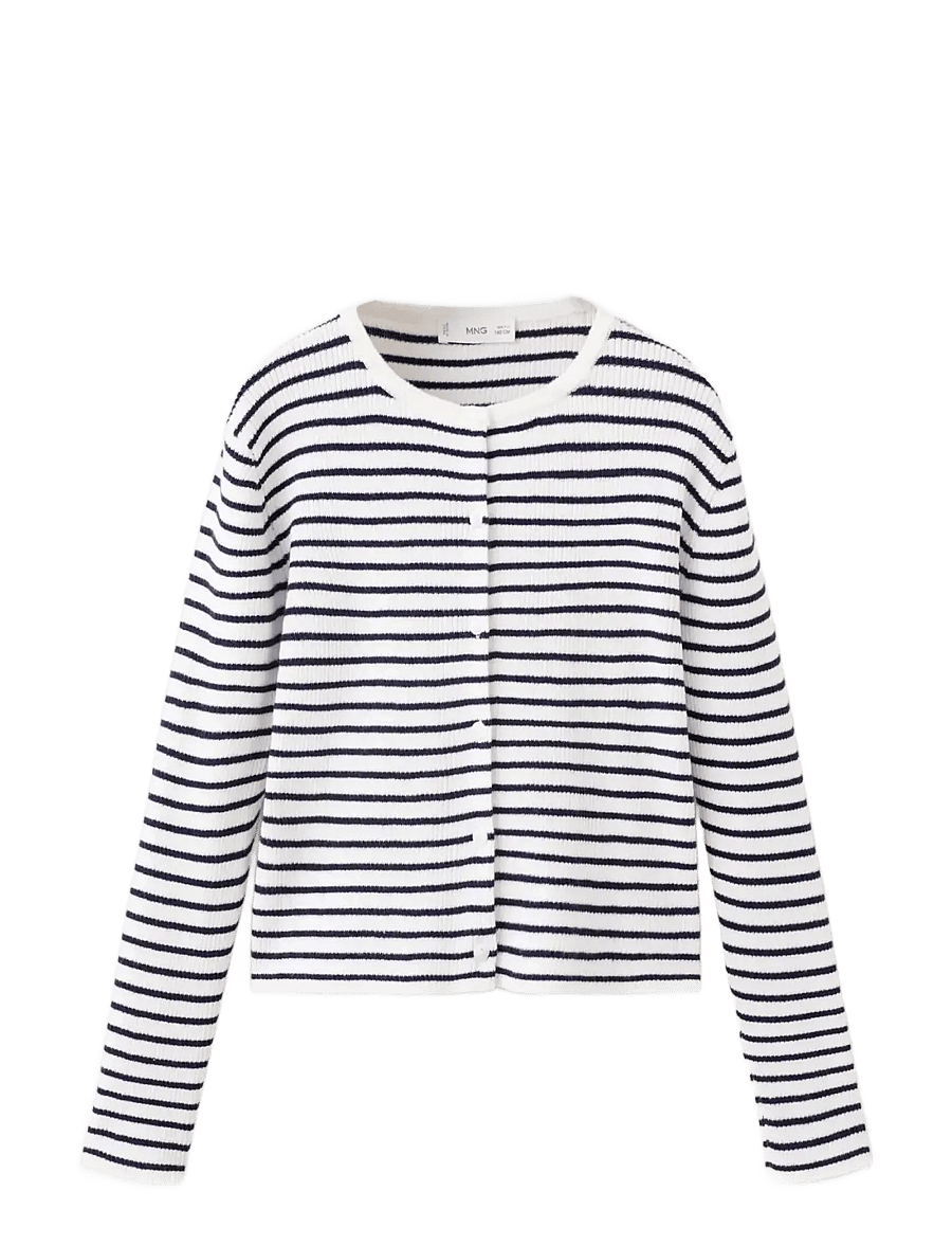 Mango - Stripped knit cardigan - cardigans - natural white - 0
