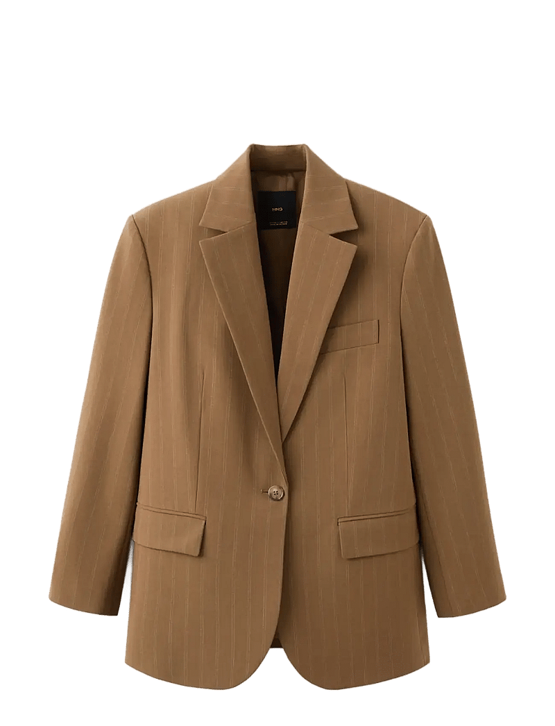Mango - Pinstripe suit blazer - enkeltradede blazere - dark brown - 1