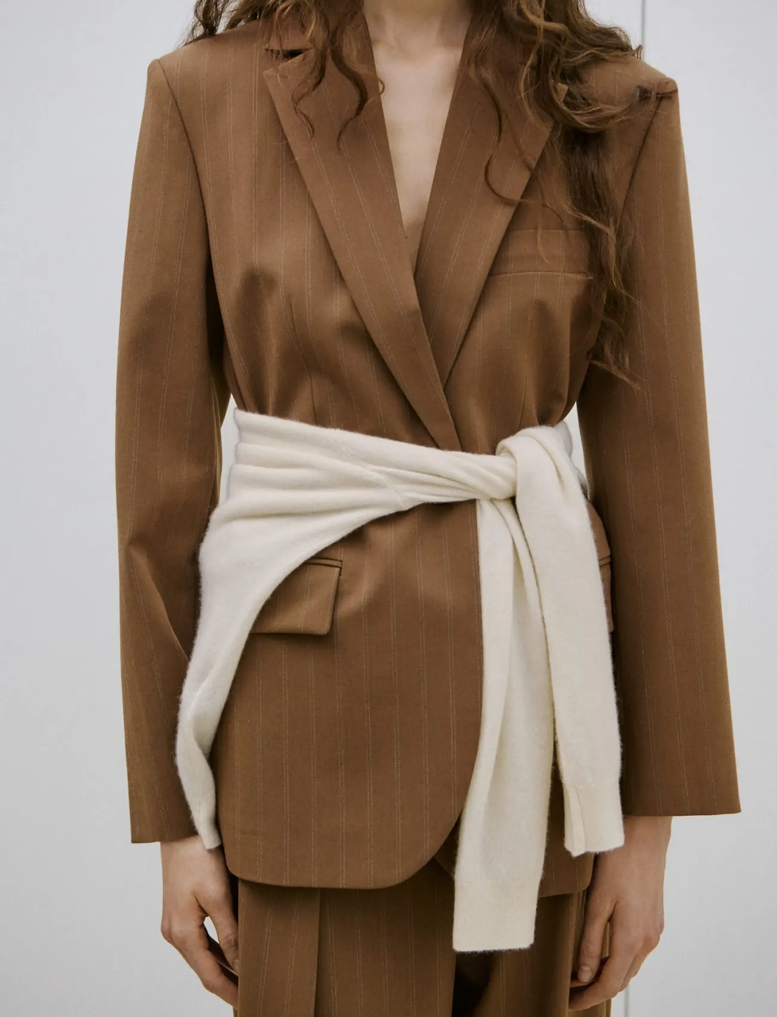 Mango Pinstripe Suit Blazer, XS, Brown, Blazere > Enkeltradede Blazere, Dame
