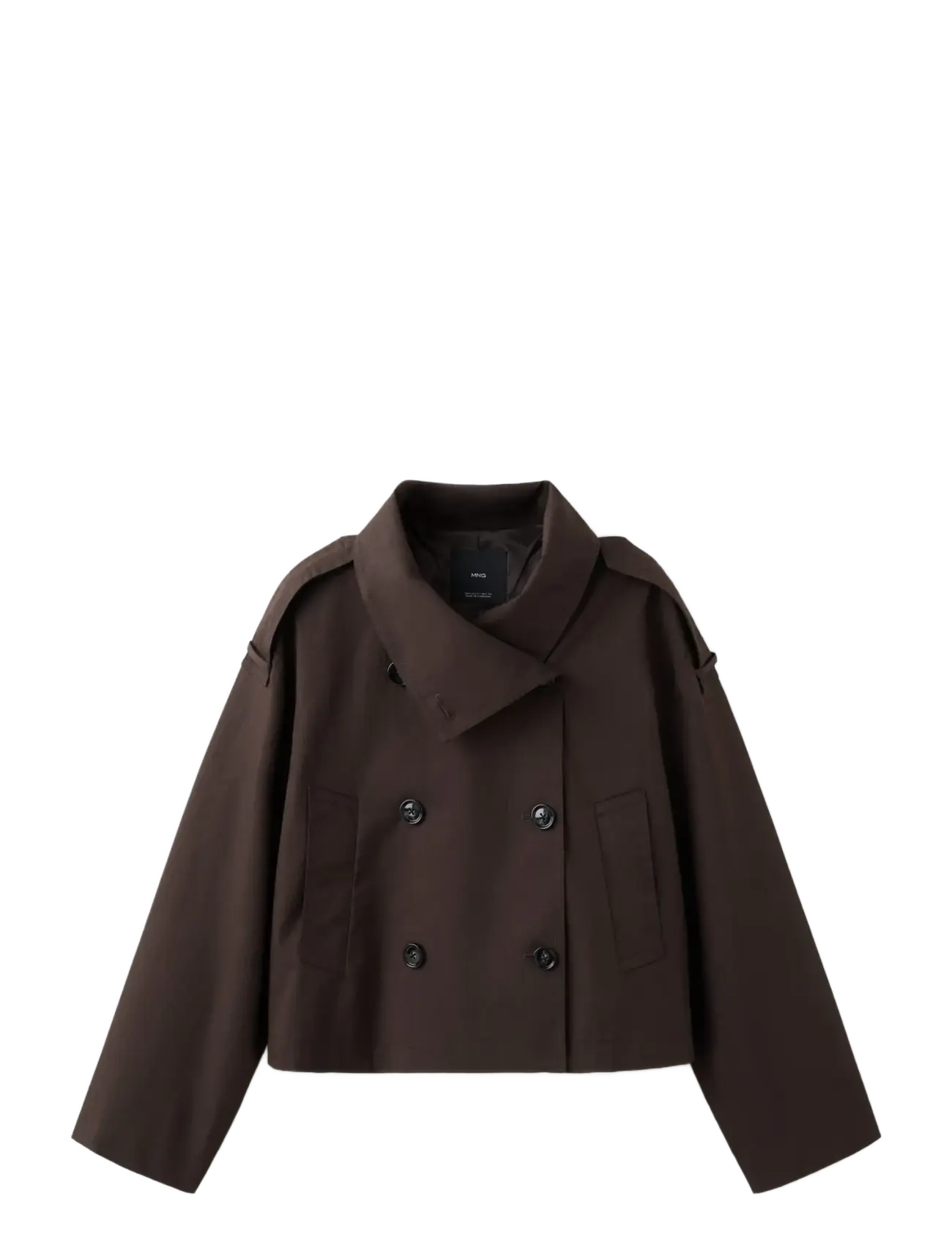 Mango Funnel neck cropped trench coat - Kläder - DARK BROWN / brown
