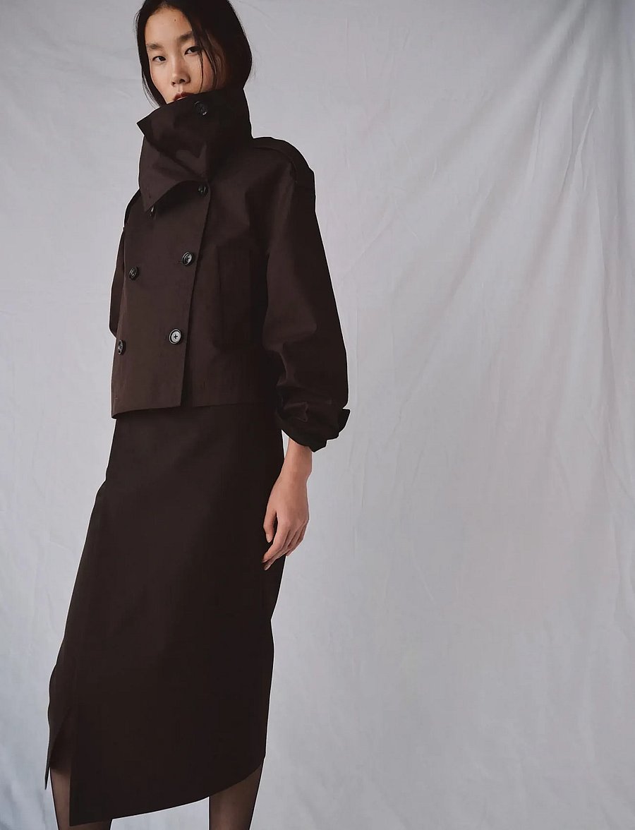 Mango - Funnel neck cropped trench coat - vårjackor - dark brown - 0