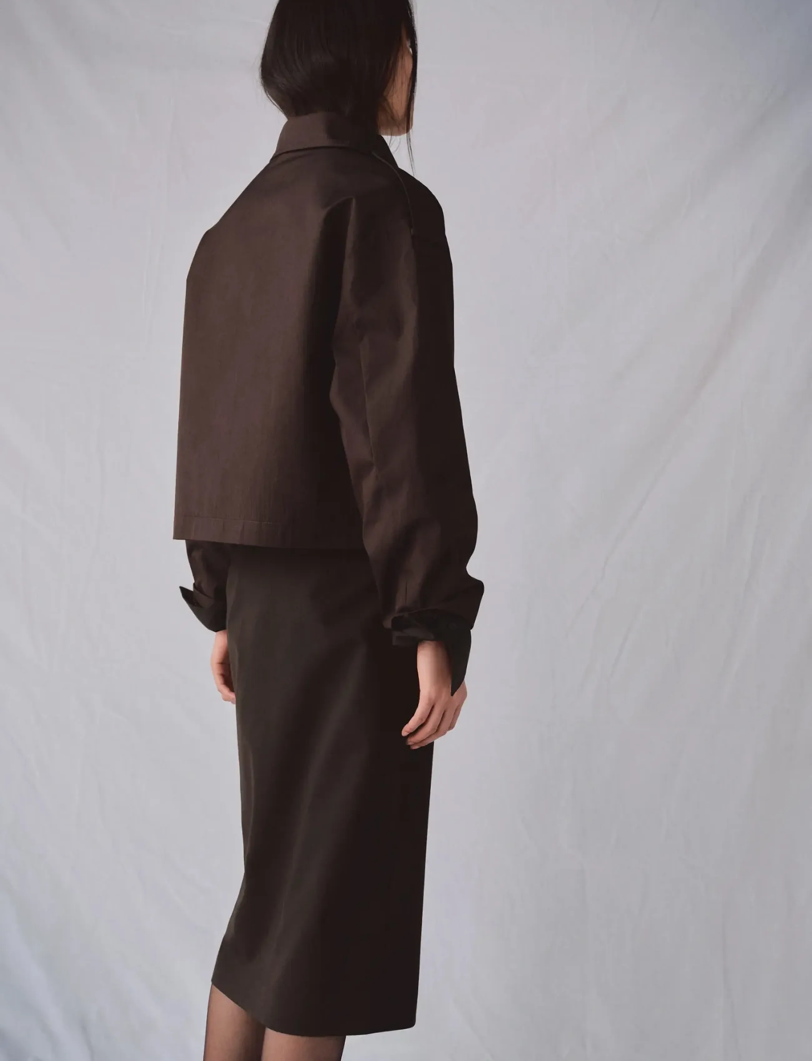Mango - Funnel neck cropped trench coat - Üleriided - dark brown - 2
