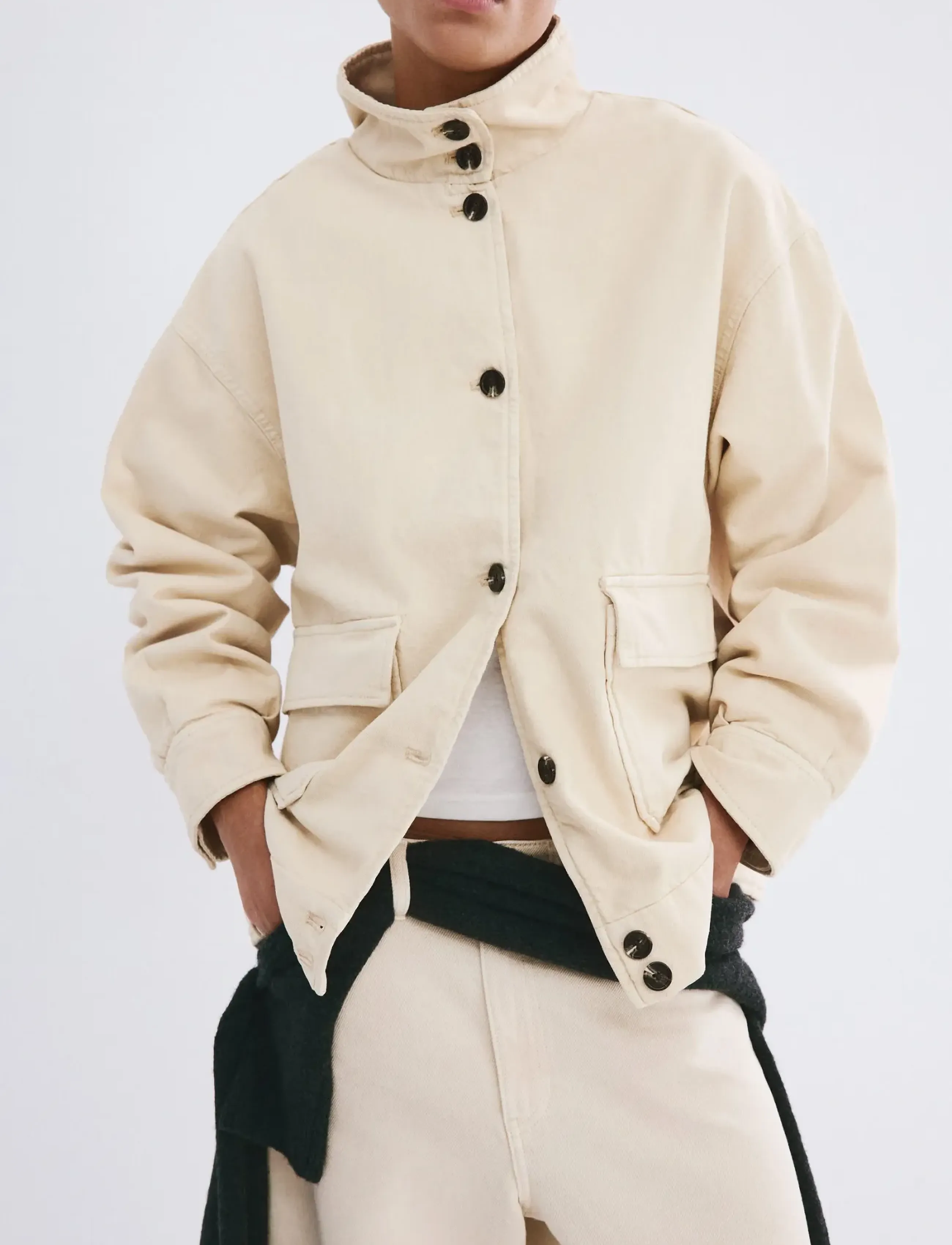 Mango Denim Parka With A Stand-Up Collar, L, Beige, Jakker > Denim, Dame