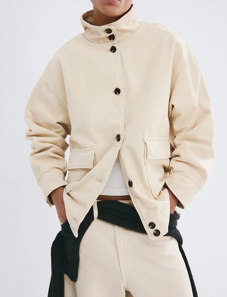 Mango - Denim parka with a stand-up collar - parkas - yellow - 0