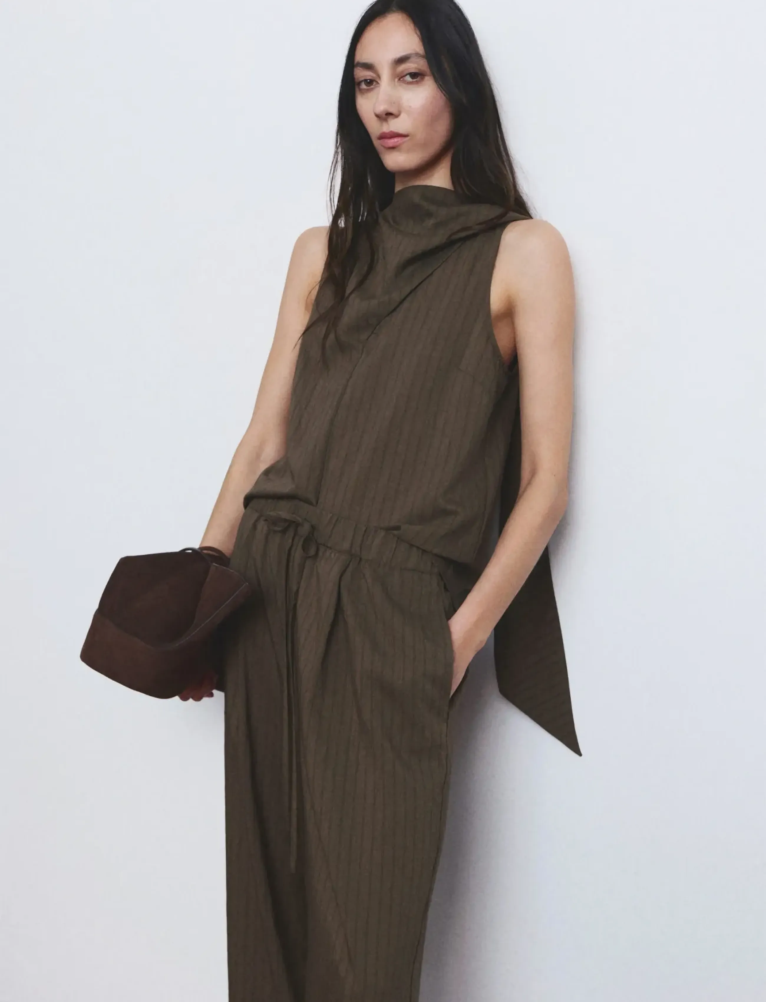 Mango Striped Foulard Top, Kvinder, Stribet Foulard Top, Brun, Str: XS