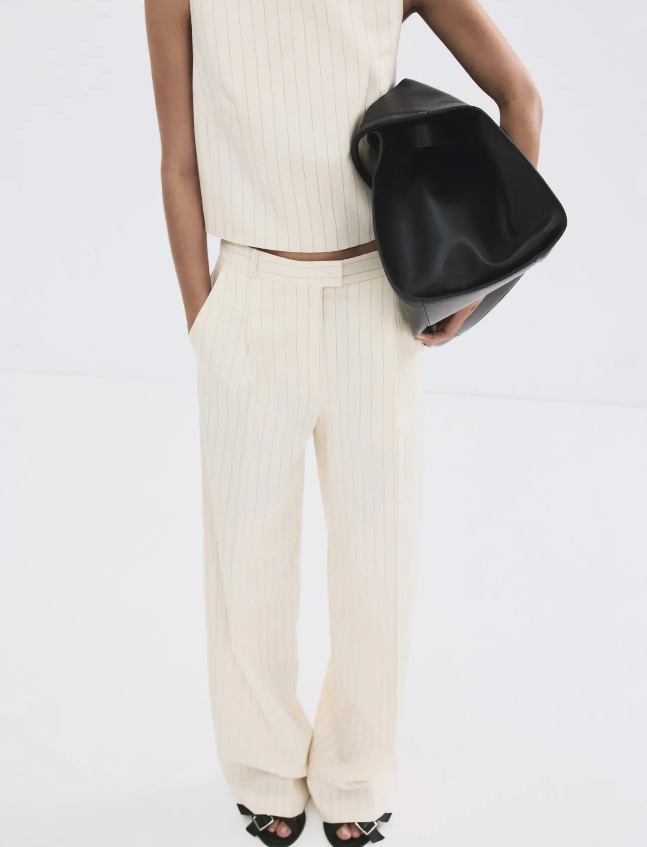 Mango Pinstripe Suit Trousers, 40, Cream, Bukser > Brede Ben, Dame