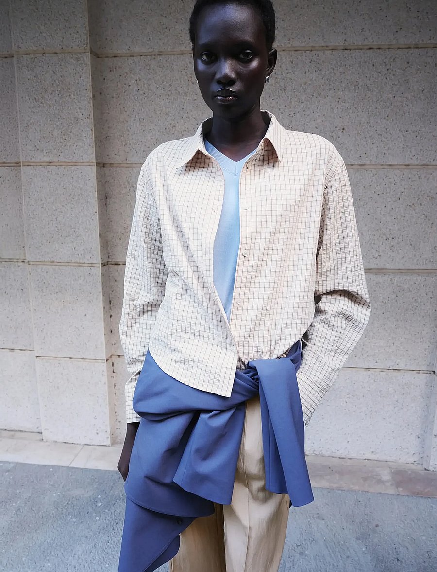 Mango - Straight checkered shirt - langærmede skjorter - brown - 0