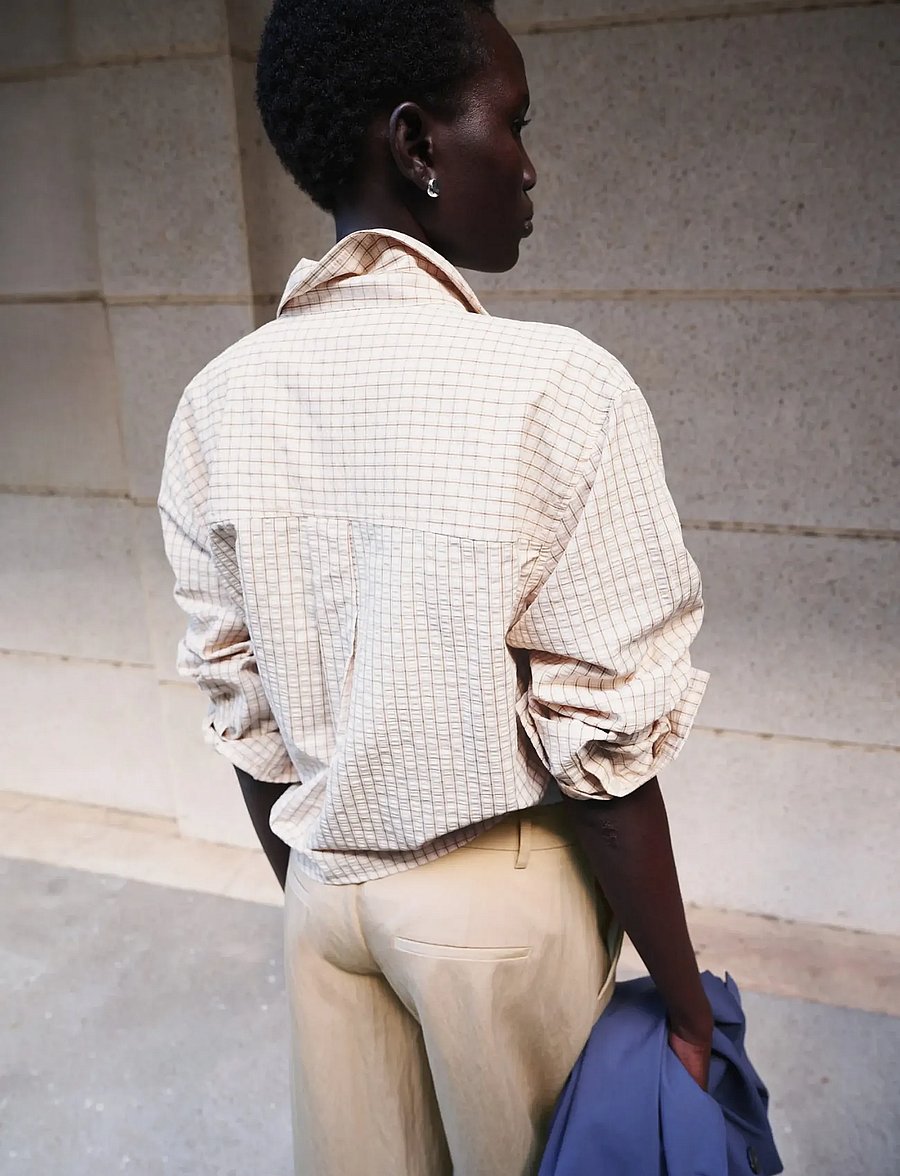 Mango - Straight checkered shirt - langærmede skjorter - brown - 2