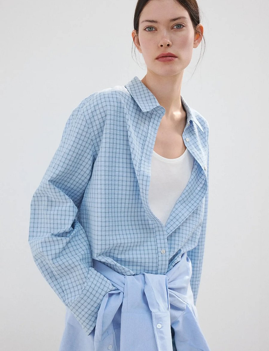 Mango - Straight checkered shirt - langærmede skjorter - lt-pastel blue - 0