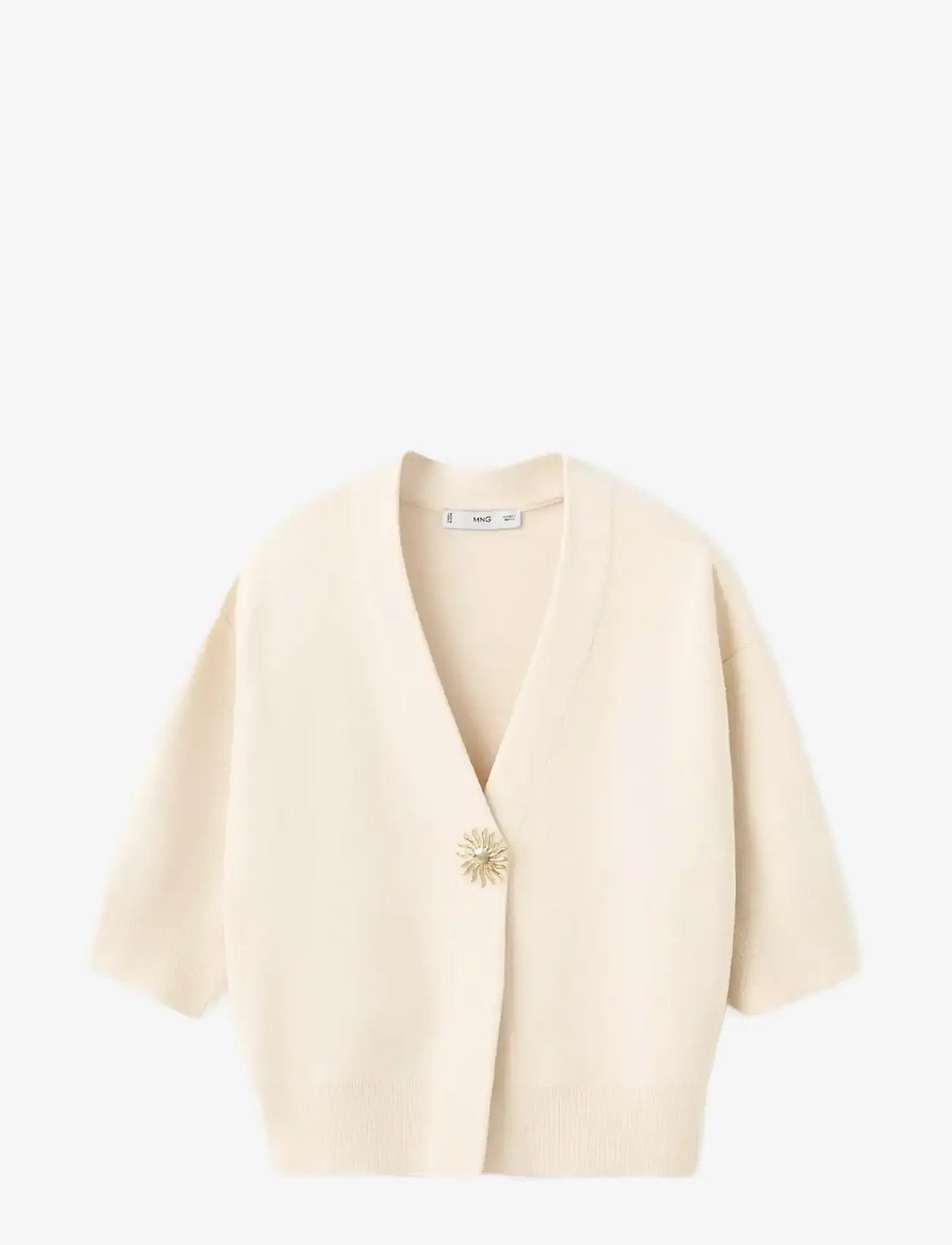 Mango - Knitted cardigan with jewel button - koftor - light beige - 1
