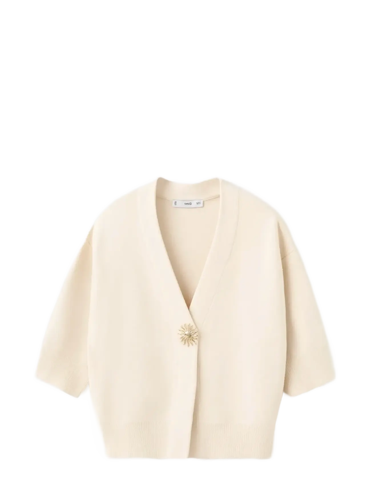 Mango Knitted cardigan with jewel button - Tøj - LIGHT BEIGE / cream