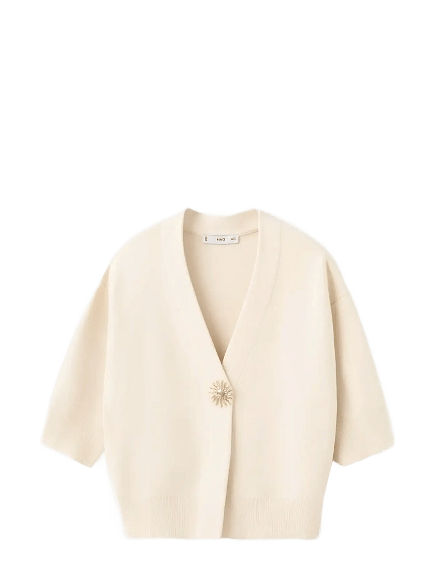 Mango - Knitted cardigan with jewel button - koftor - light beige - 1