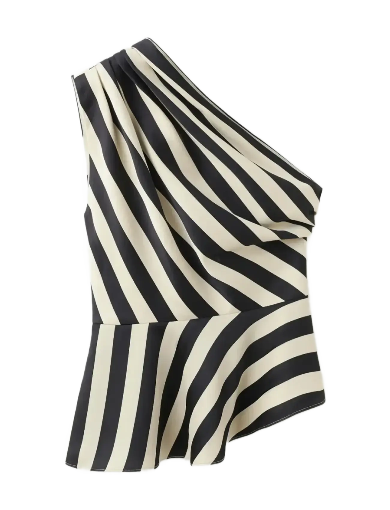 MANGO Gestreift Asymmetrical Oberteil Schwarz - L - Damen
