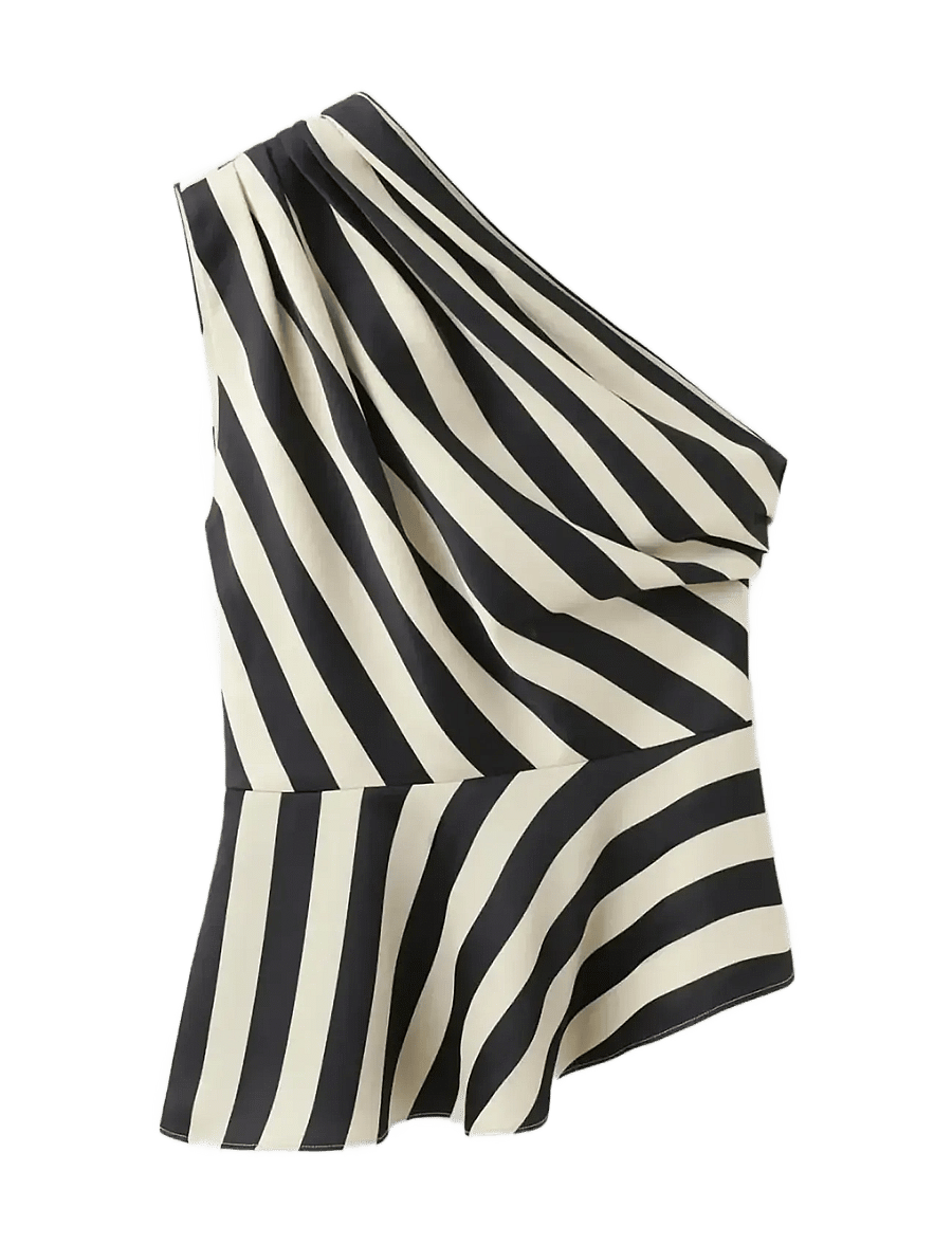 Mango - Striped asymmetrical top - light beige - 1