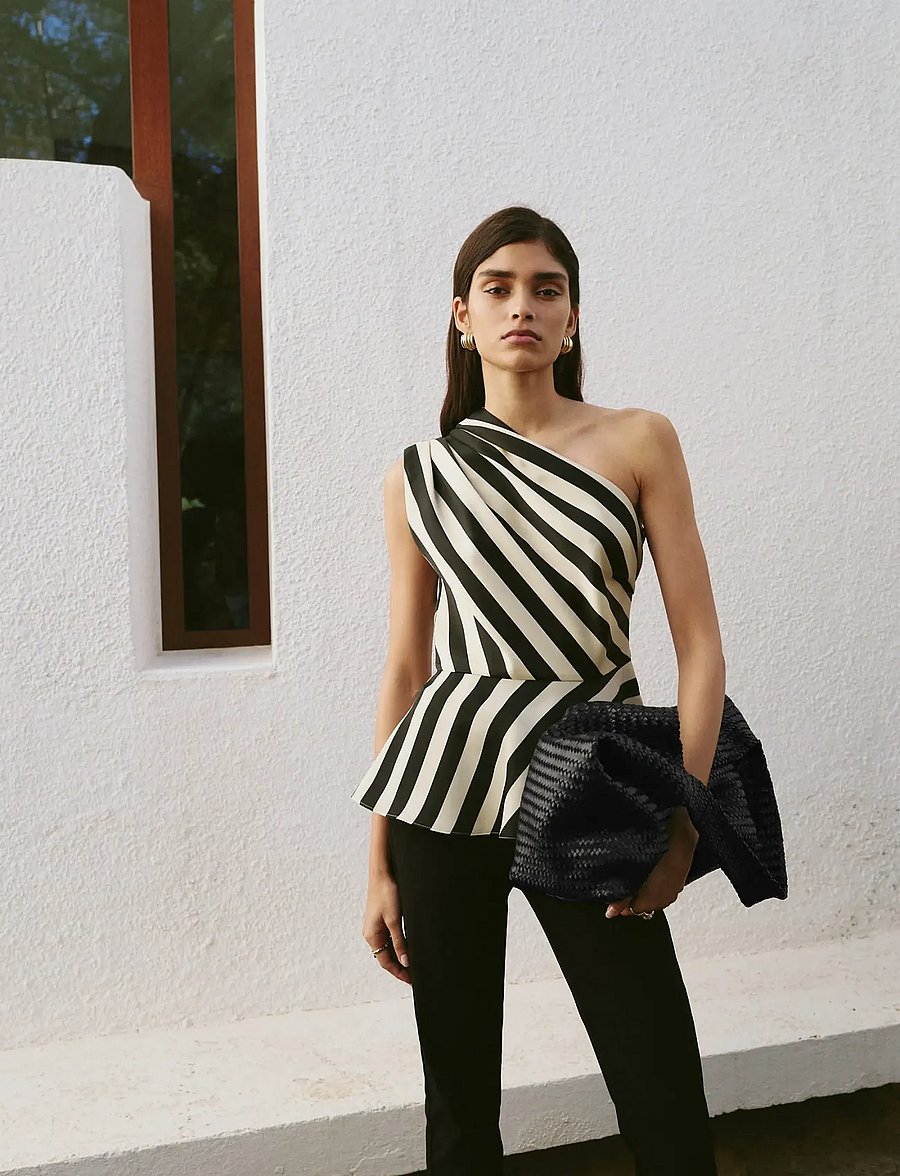 Mango - Striped asymmetrical top - light beige - 0