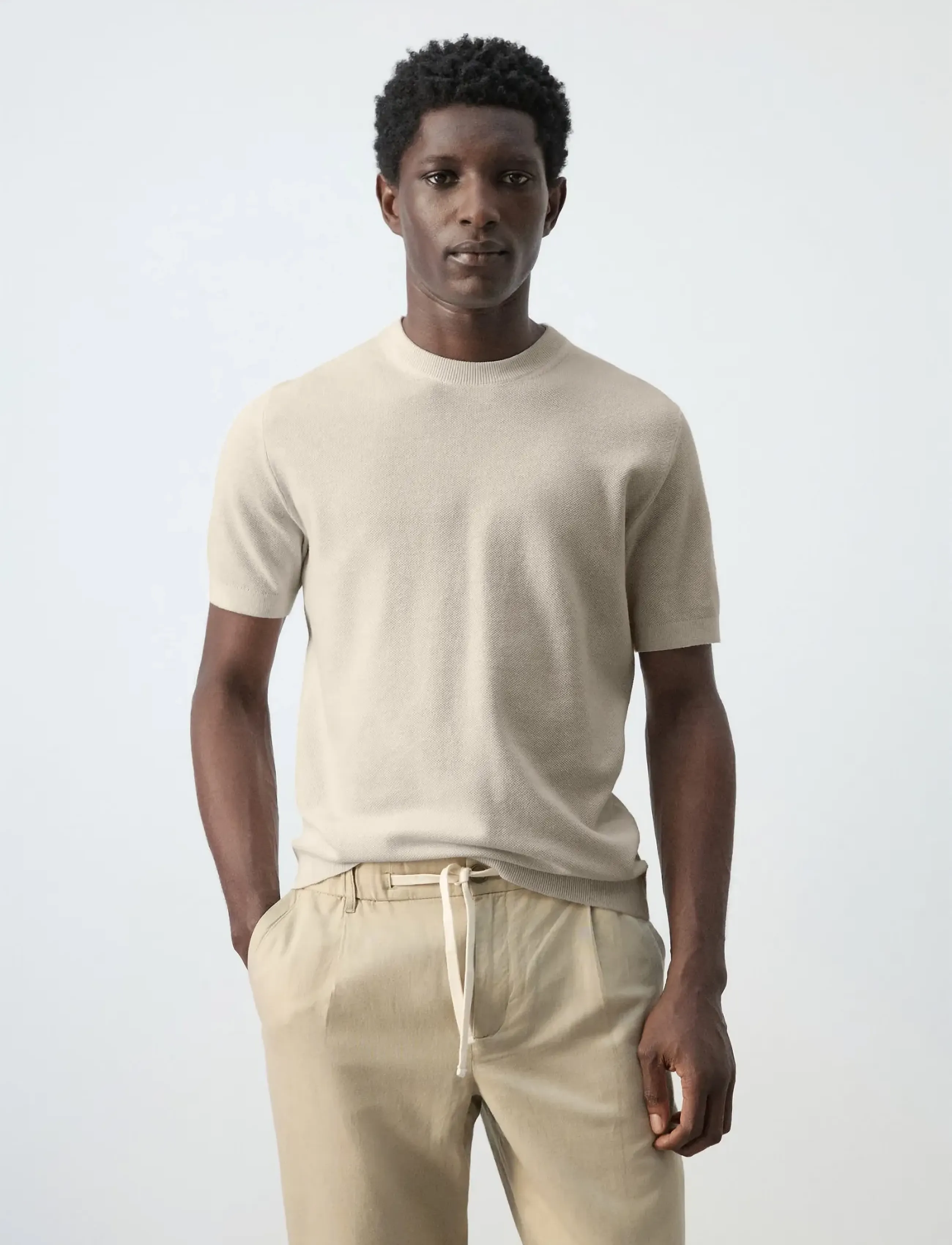 Mango Cotton fine-knit t-shirt - Mango - LIGHT BEIGE / beige