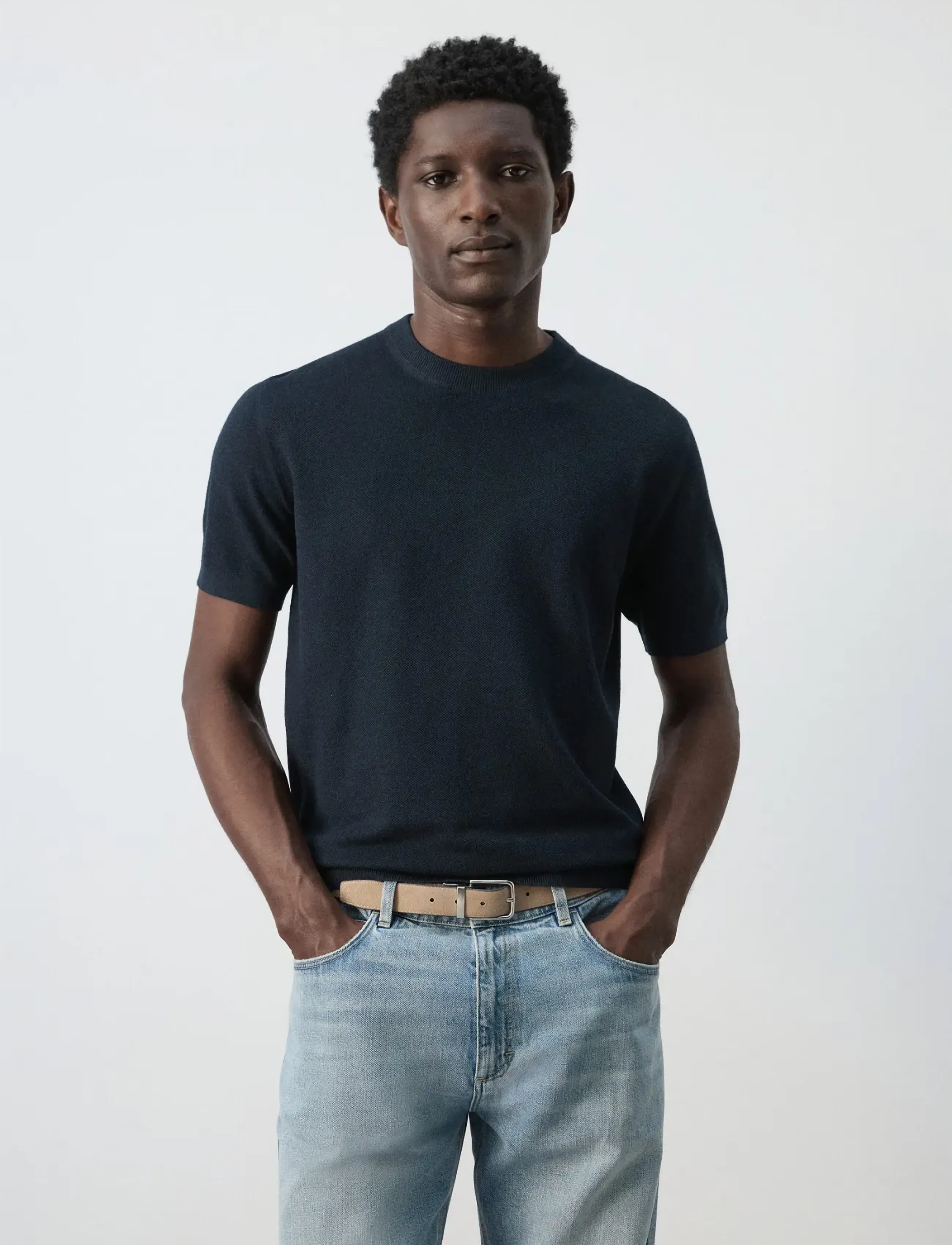 Mango Cotton fine-knit t-shirt - T-shirts - NAVY / navy