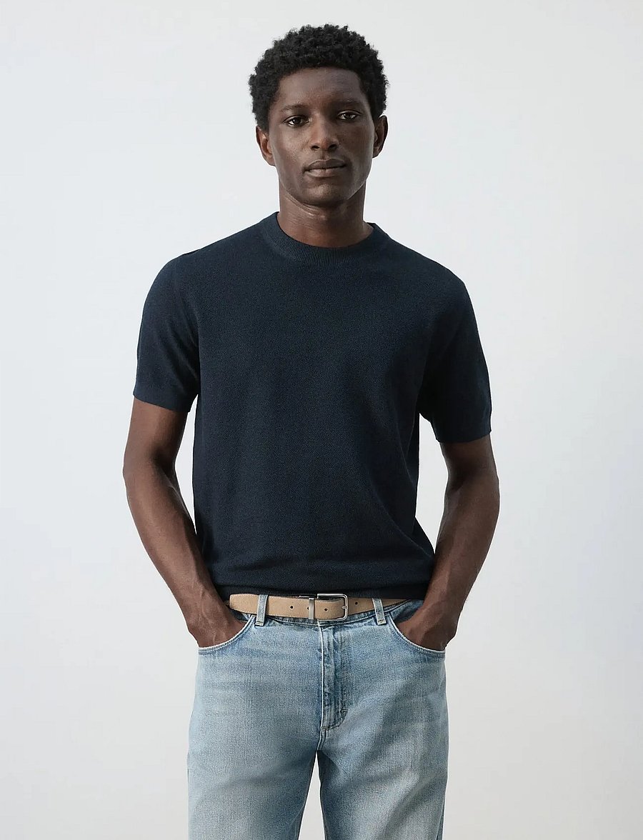 Mango - Cotton fine-knit t-shirt - kortärmade t-shirts - navy - 0