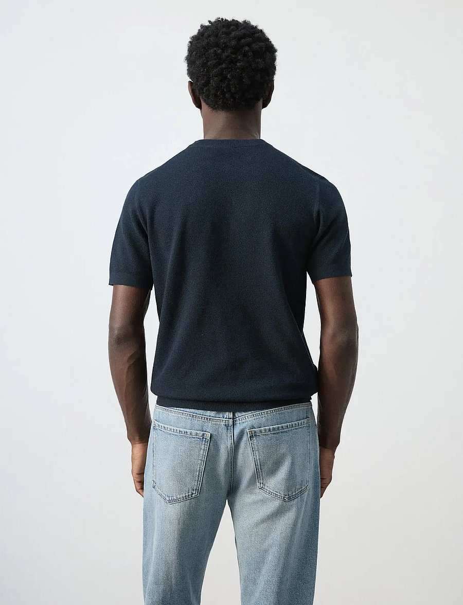 Mango - Cotton fine-knit t-shirt - kortärmade t-shirts - navy - 2