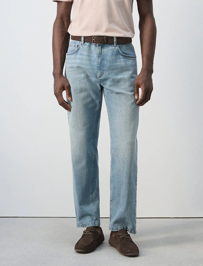 Mango - Straight fit cotton-linen jeans - regular jeans - open blue - 0